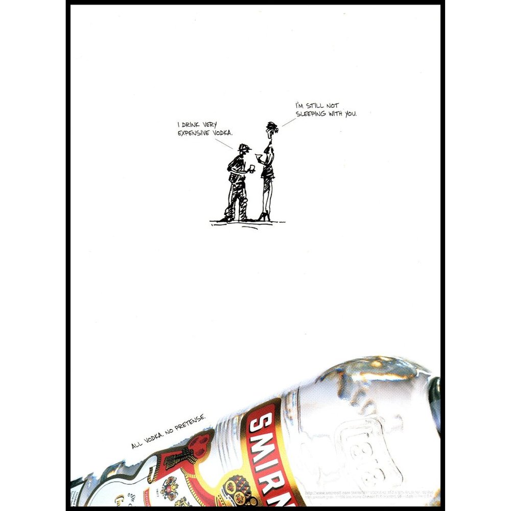1998 Smirnoff Vodka Vintage Print Ad All Vodka No Pretense Cartoon Wall Art